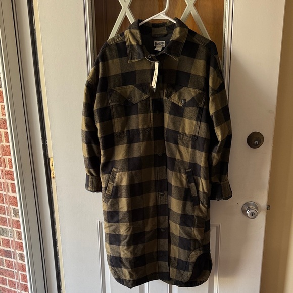 Duluth Trading Co Jackets & Blazers - Duluth Trading Co Olive Green and Black Buffalo Plaid Long Jacket